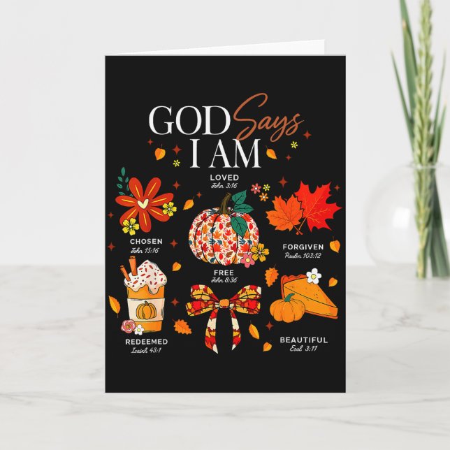 Tarjeta Dios dice que soy vibraciones de otoño cristianas  (Anverso)