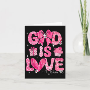 Tarjeta Dios es amor Día de San Valentín Cute Coquette Bow