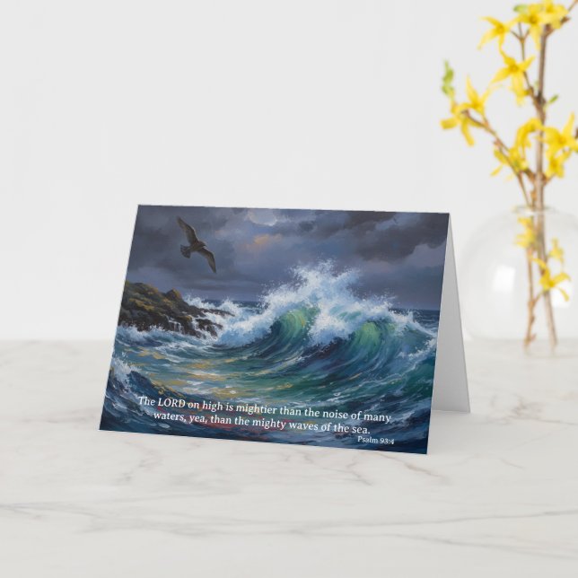 Tarjeta Dios es más poderoso que el mar: Salmo 93:4 (flor amarilla)