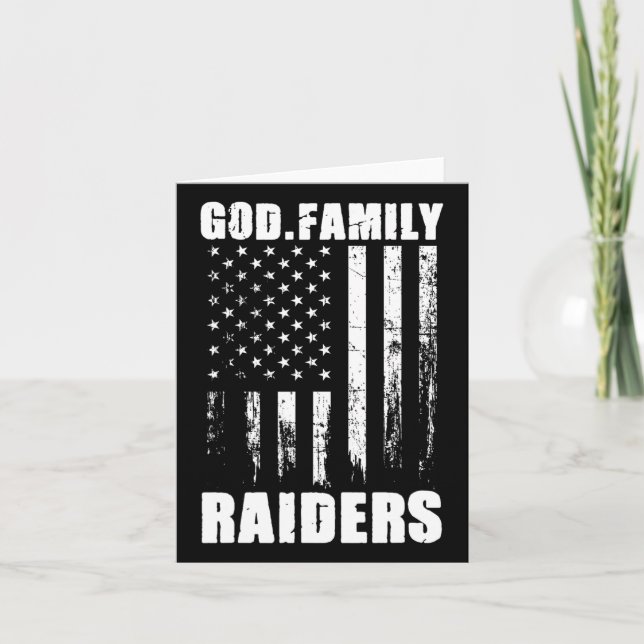 Tarjeta Dios. Familia. Raiders. Bandera De Estados Unidos  (Anverso)