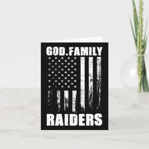 Tarjeta Dios. Familia. Raiders. Bandera De Estados Unidos 