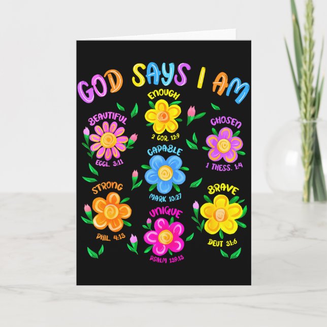 Tarjeta Dios floral dice que soy versículo de la Biblia cr (Anverso)