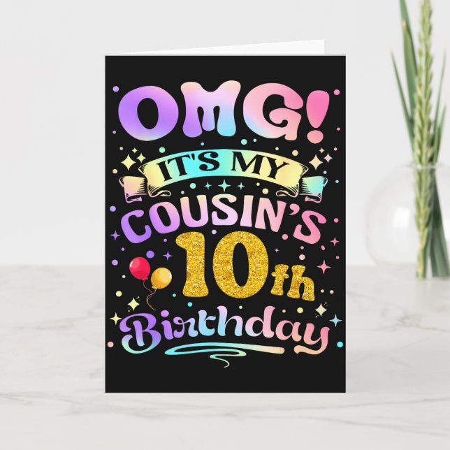 Tarjeta Dios mío es el décimo cumpleaños de mi primo Feliz (Anverso)