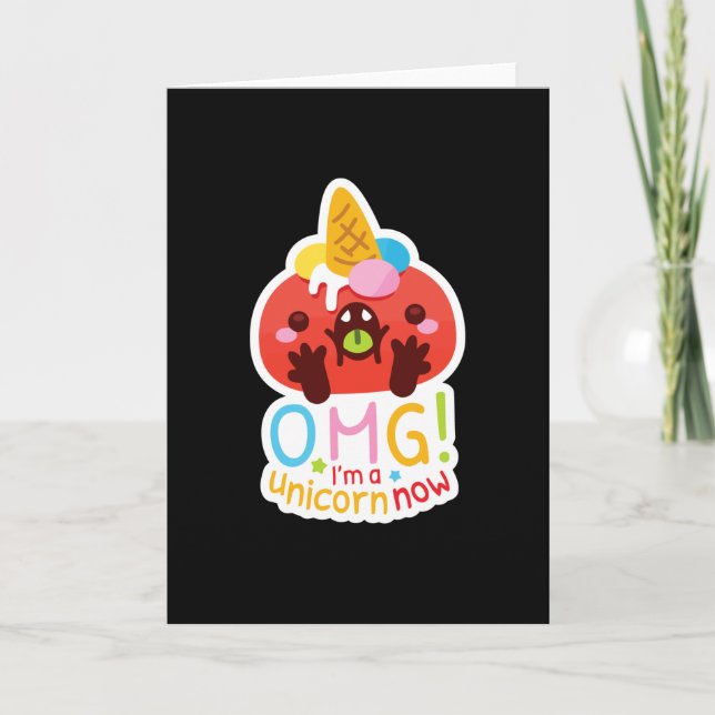 Tarjeta Dios mío, soy unicornio ahora (Anverso)