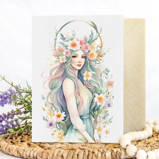 Tarjeta Diosa de las Flores Ostara Sabbat del Equinoccio d (Flower Goddess Ostara Spring Equinox Sabbat Card by Pagan Holidays)
