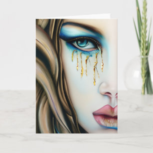 Tarjeta Diosa de ojos azules con lágrimas doradas