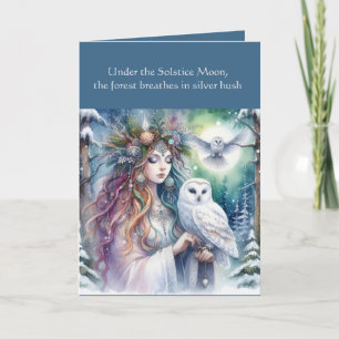 Tarjeta Diosa del Bosque y Búho del Solsticio de Invierno