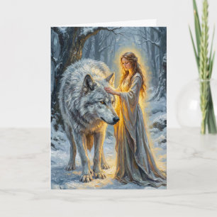 Tarjeta Diosa del Invierno & Lobo Blanco
