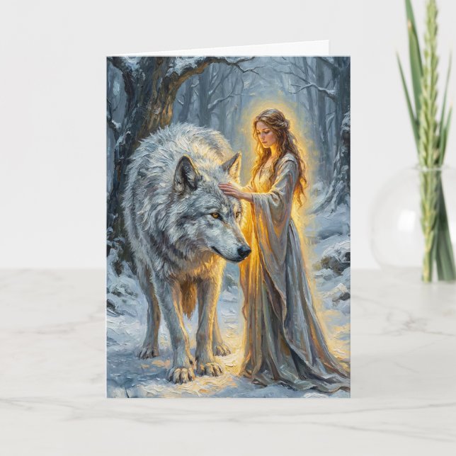 Tarjeta Diosa del Invierno & Lobo Blanco (Anverso)