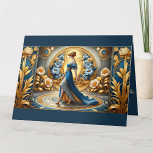 Tarjeta Diosa Dorada en Floración Art Nouveau