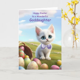 Tarjeta Diosa feliz Pascua con gatitos y huevos