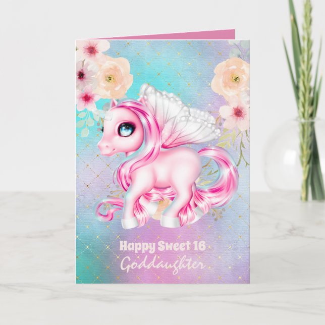 Tarjeta Diosa hija Cute Unicorn Cumpleaños CUALQUIER EDAD (Anverso)