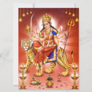 Tarjeta Diosa hindú Durga Tigre