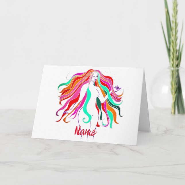 Tarjeta Diosa multicolor de pelo largo Thunder_Cove (Anverso)