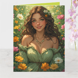 Tarjeta Diosa Ninfa de la Naturaleza de Verano en Vestido 