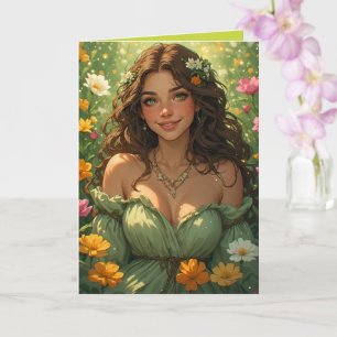 Tarjeta Diosa Ninfa de la Naturaleza de Verano en Vestido 