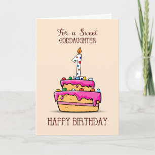 Tarjeta Diosa primer cumpleaños, 1 en dulce pastel rosa