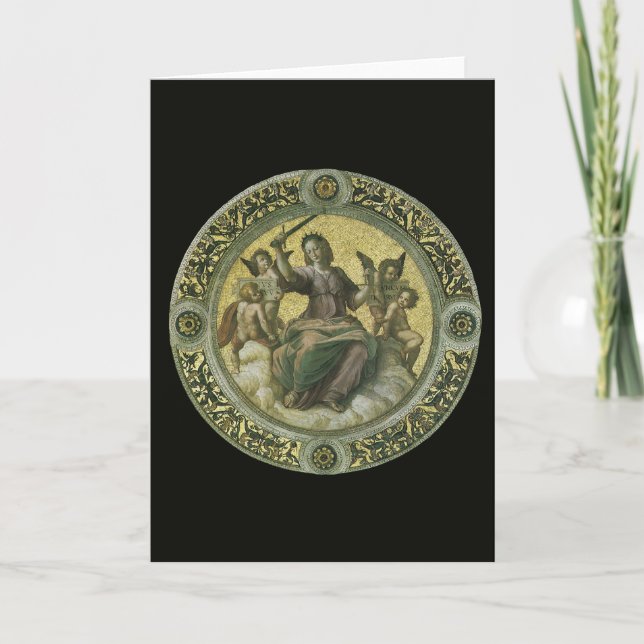Tarjeta Diosa romana Justicia con ángeles de Raphael (Anverso)