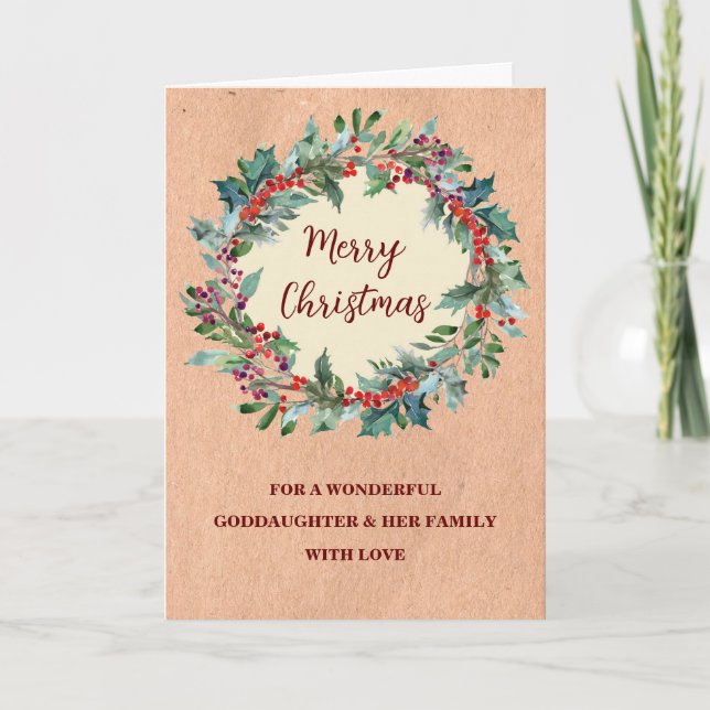 Tarjeta Diosa Rusa Wreath y Navidades familiares (Anverso)