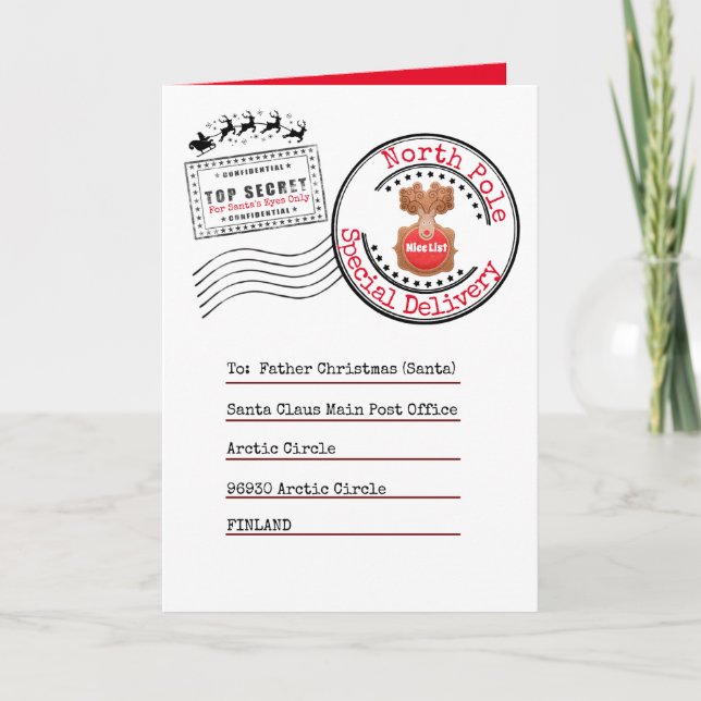 Tarjeta Dirección de entrega de Polo Norte Real para niños (Anverso)