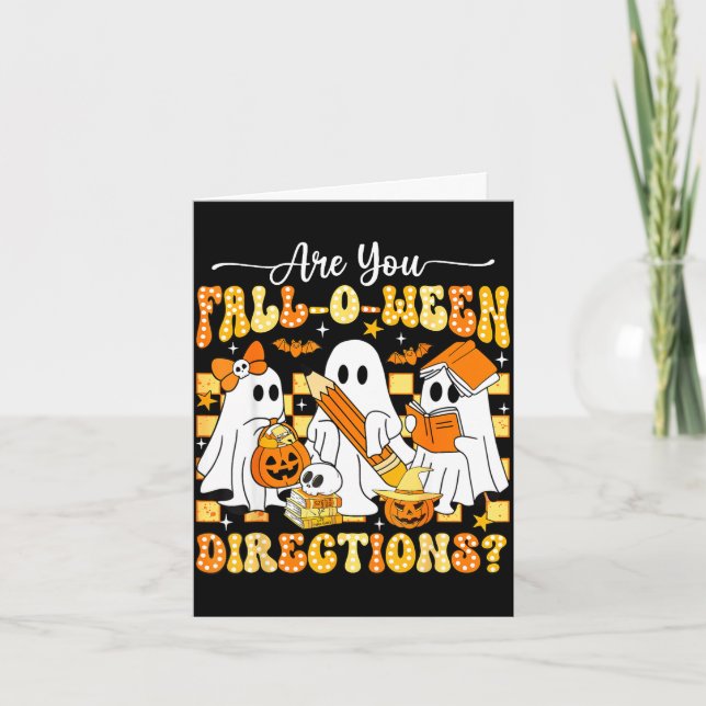 Tarjeta direcciones retro de otoño profesor halloween (Anverso)