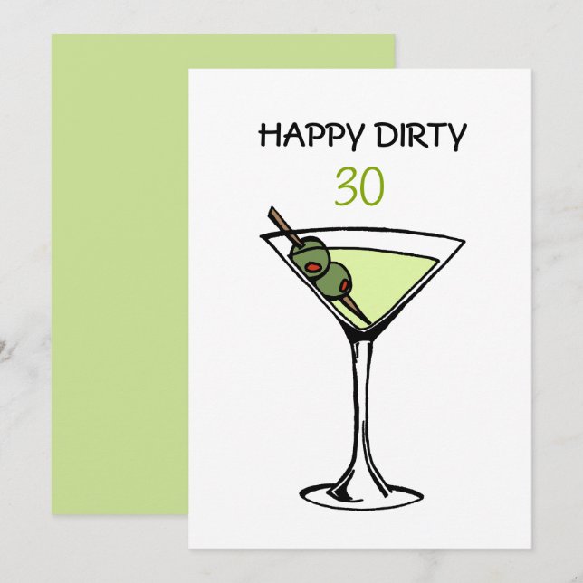 Tarjeta Dirty Martini 30 cumpleaños (Anverso / Reverso)