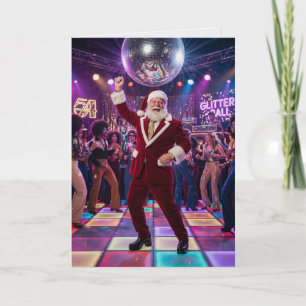 Tarjeta Disco Santa 1970s Navidad Retro