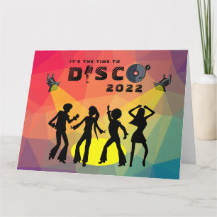 Tarjeta Discoteca, pista de baile, retro, multicolor