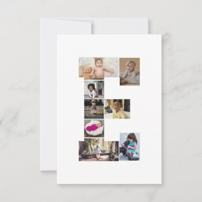 Tarjeta Diseña tu propio collage de fotos con la letra E (Anverso)