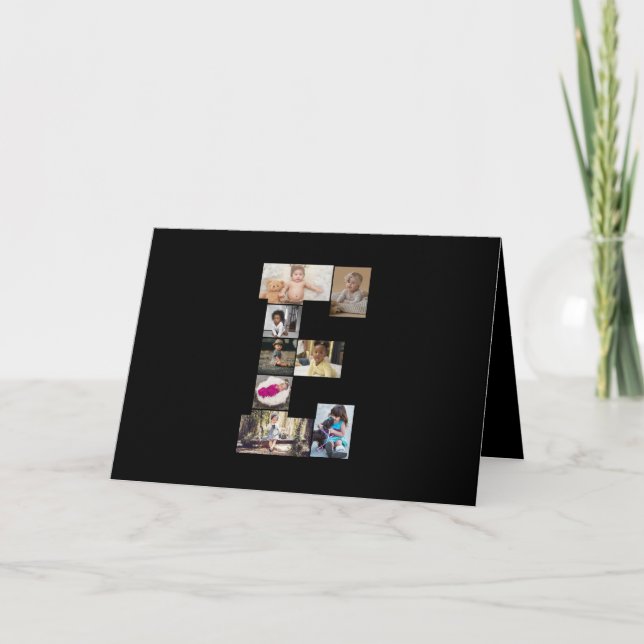 Tarjeta Diseña tu propio collage de fotos con la letra E (Anverso)