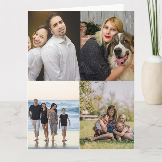 Tarjeta Diseña tu propio collage de fotos de 4 familiares (Anverso)