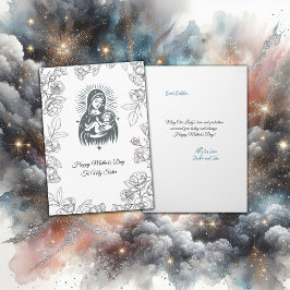 Tarjeta Diseño blanco y negro Virgen María Día de la Madre