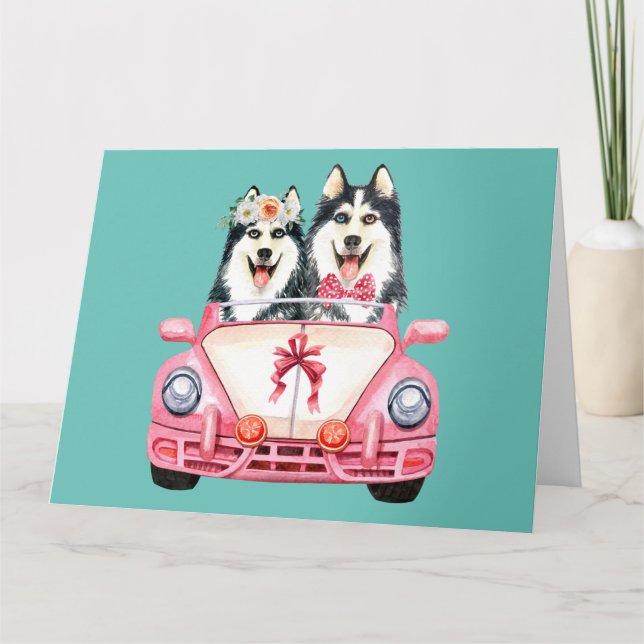Tarjeta Diseño Boda de Siberian Husky (Anverso)