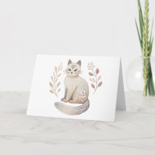 Tarjeta Diseño botánico minimalista elegante Boho Cat Blan
