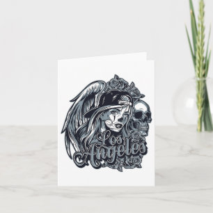 Tarjeta Diseño Chicana de Los Ángeles con calaveras rosas
