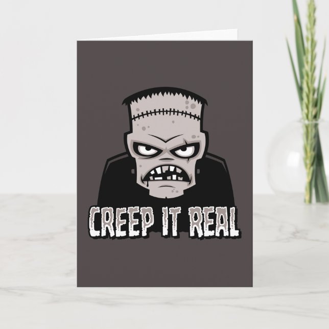 Tarjeta Diseño Clásico de Terror de Frankenstein Creep It  (Anverso)