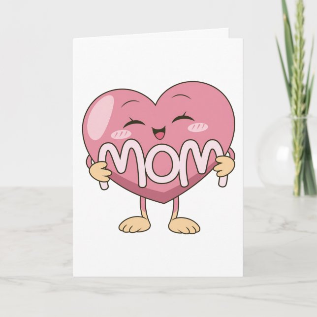Tarjeta Diseño de abrazo de corazón de mamá Kawaii (Anverso)