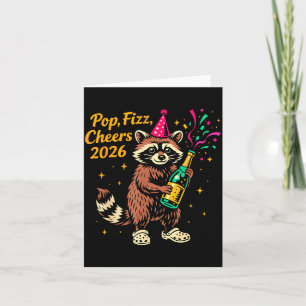 Tarjeta Diseño de Año Nuevo Mapache Divertido P Fizz Cheer