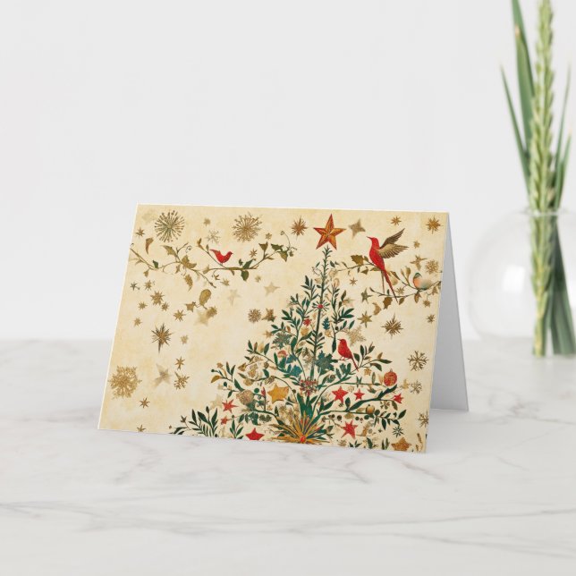 Tarjeta Diseño de árbol de Navidad dorado y Purpurina (Anverso)