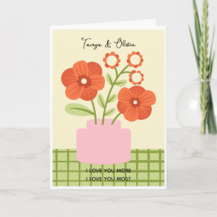 Tarjeta Diseño de arreglo floral en un jarrón rosa