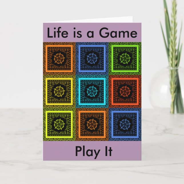 Tarjeta Diseño de arte de patrones multicolores con cuadro (Anverso)