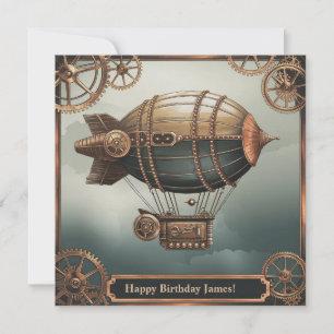 Tarjeta Diseño de aventura vintage de Steampunk Airship