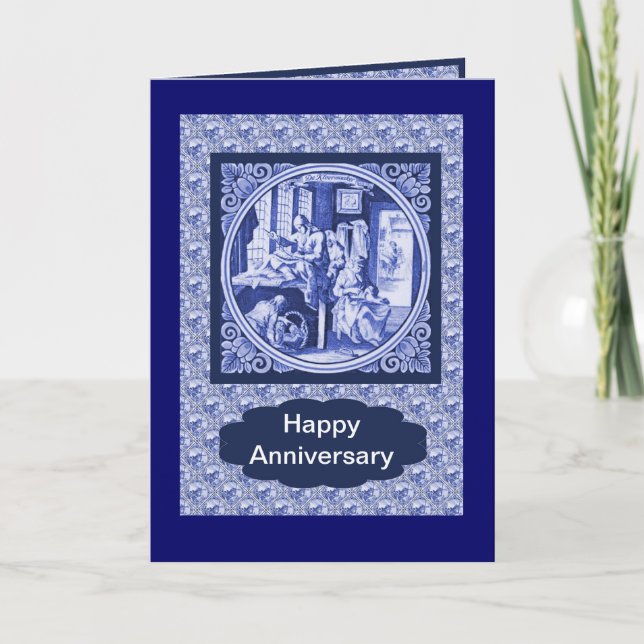 Tarjeta Diseño de baldosas Vintage Dutch Blue Delft (Anverso)