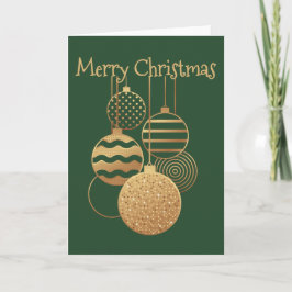 Tarjeta Diseño de bola de Navidad con saludo verde en blan