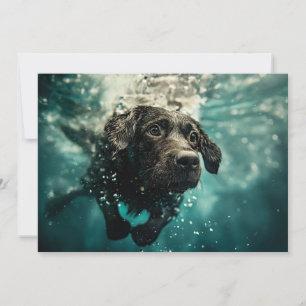 Tarjeta Diseño de cachorro labrador nadando bajo el agua