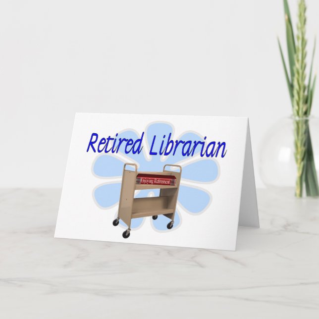 Tarjeta diseño de carrito de libros bibliotecario retirado (Anverso)