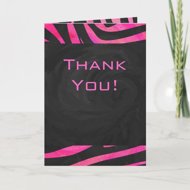 Tarjeta Diseño de cebra en negro y rosa caliente monograma (Anverso)