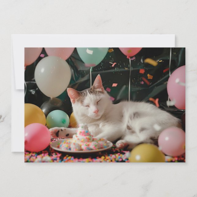 Tarjeta Diseño de Celebración de Cumpleaños de Gato Adorab (Anverso)