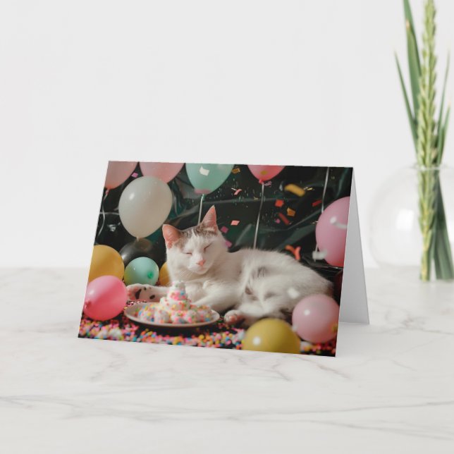 Tarjeta Diseño de Celebración de Cumpleaños de Gato Adorab (Anverso)