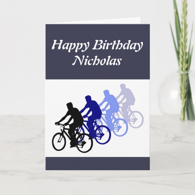 Tarjeta Diseño de ciclismo de nombre personalizado de cump (Anverso)